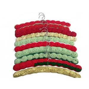 Set of 10 Vintage Crochet Padded Hangers in Red, Green, and Gold